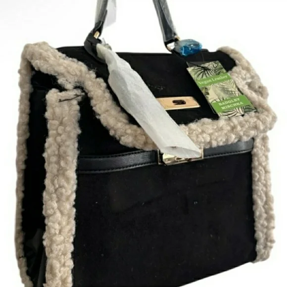 NWT! Badgley Mischka Black and Cream Sherpa Satchel